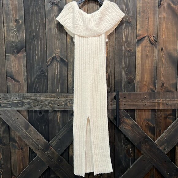 Worth Collective Bow Maxi Sweater Dress S Ivory Cream Ribbed Stretchy Bump Boho - Picture 7 of 13